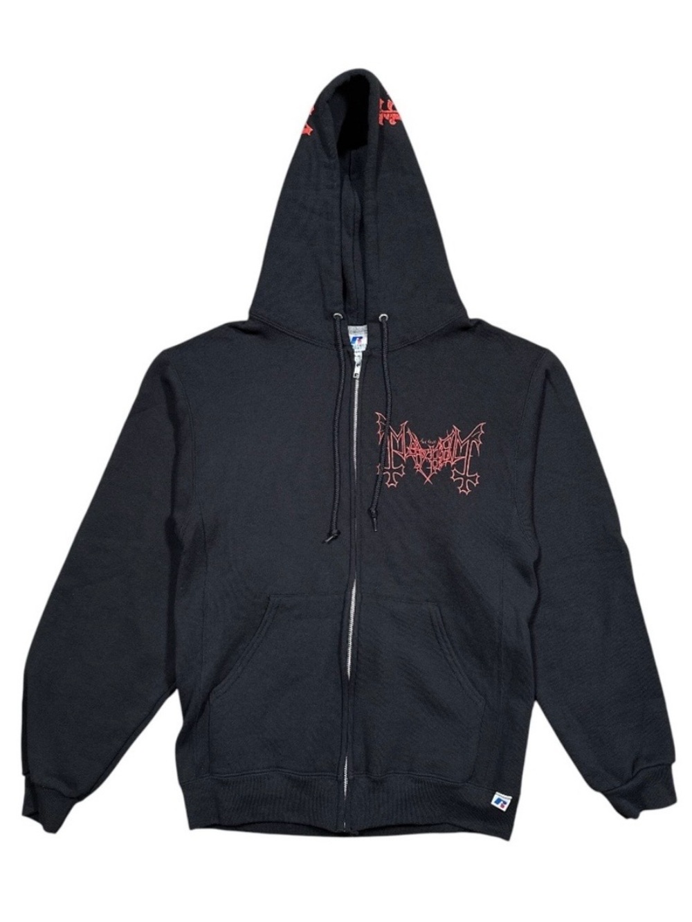 Russell Athletic Black Hoodie Mayhem Demon Anthology Skull Metal Band Zip Up sm